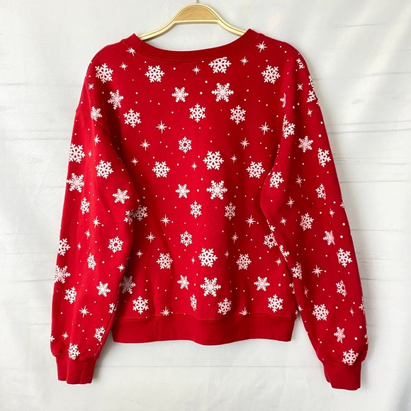 Disney Mickey & Minnie Kissmas Sweatshirt Junior Size M Red Snowflake Holiday - Picture 3 of 10